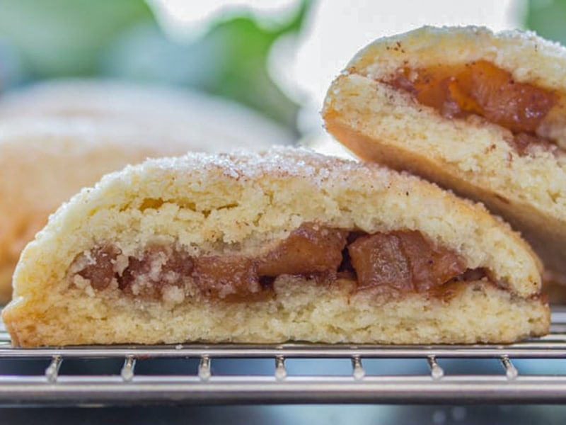 Apple pie cookie cut in half.