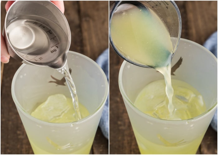 Pouring the ingredients into the mixer.