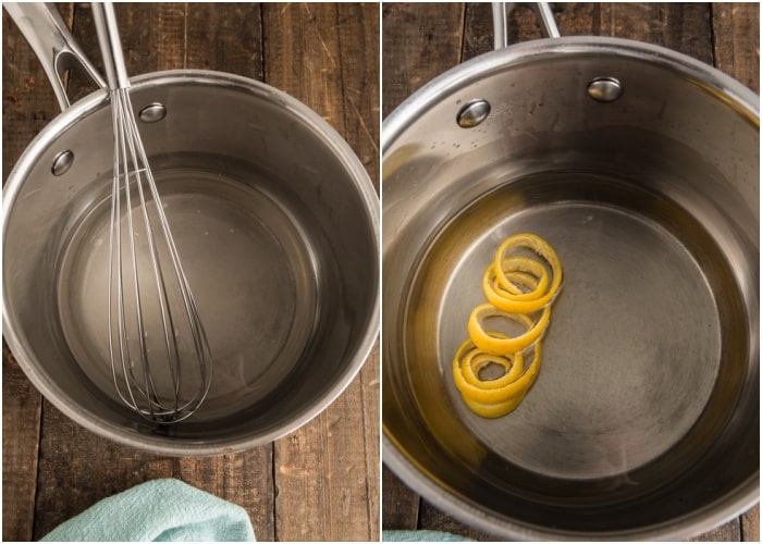 Making the syrup in the pan.