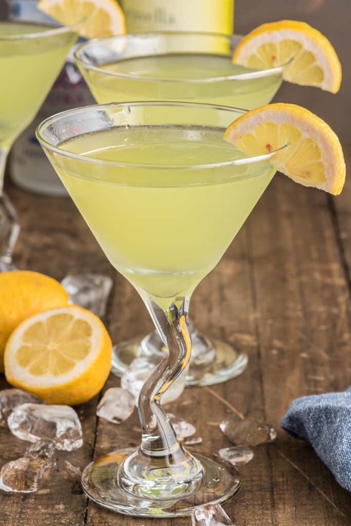 Limoncello martini in three glasses.