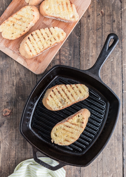 Bread grilled on a grill pan.