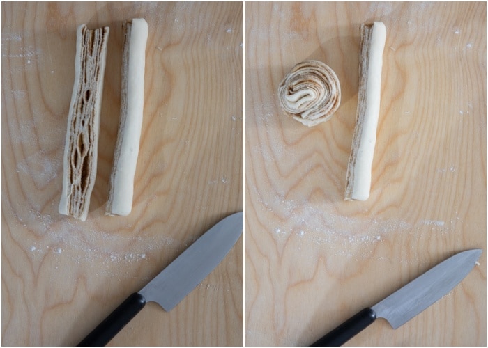 Cutting the rolls and rolling.