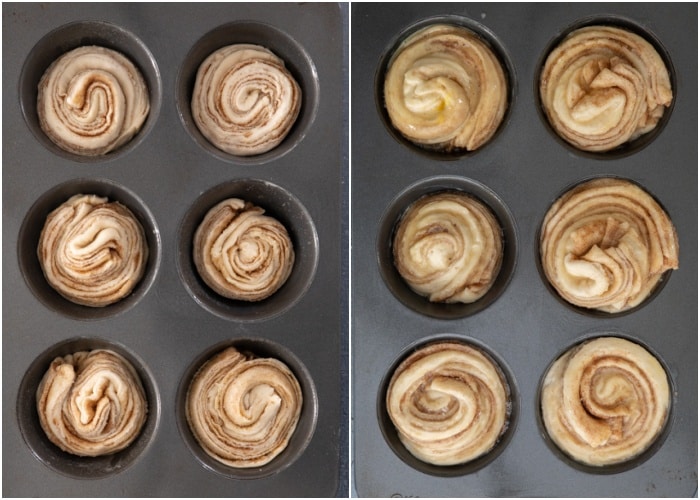 The cruffins before and after rising.
