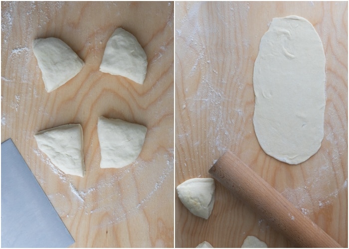 The dough divided and rolled out.
