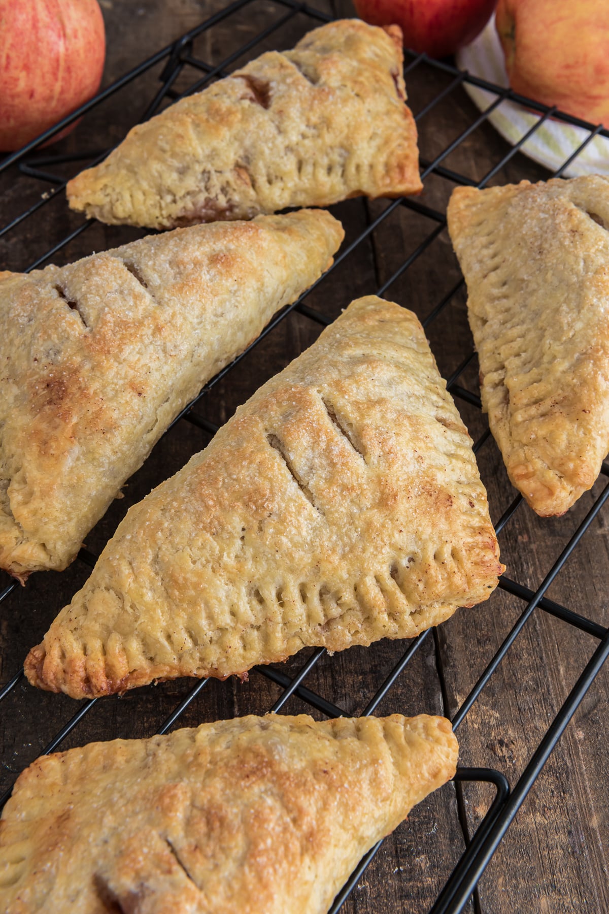 Hand pies on a wire rack.