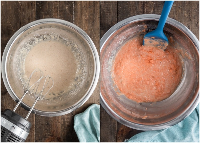 Mixing the wet ingredients in the bowl. 