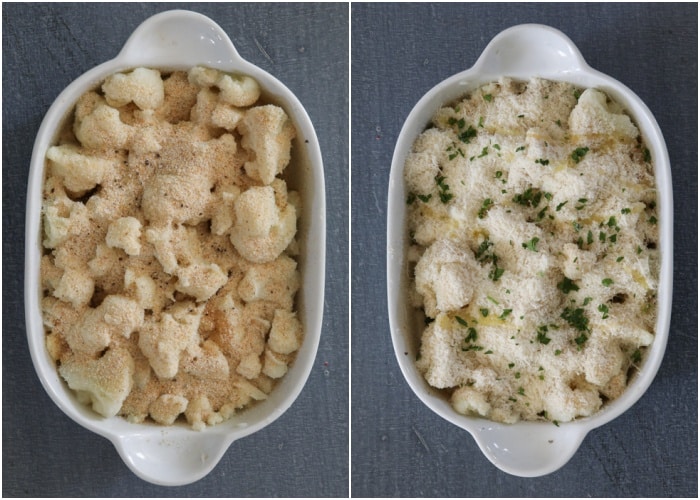 The baked parmesan cauliflower before baked.