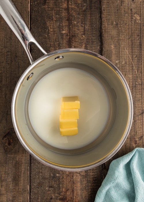 Melting the butter and milk.