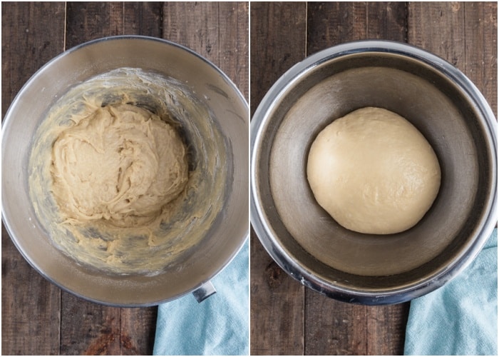 Making the dough in the bowl.