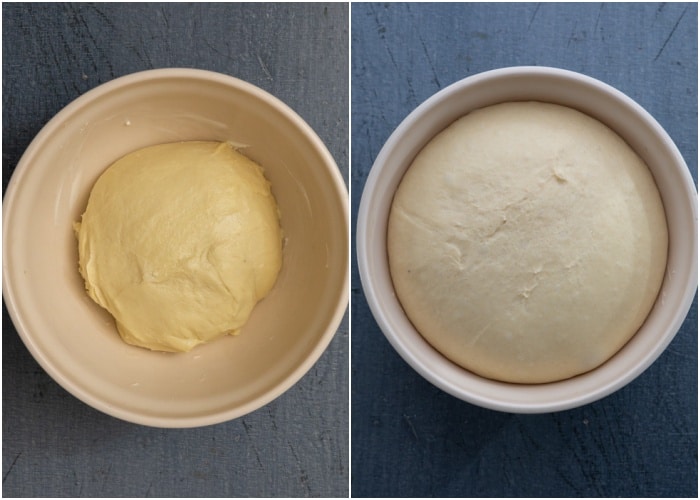 The dough before and after rising.