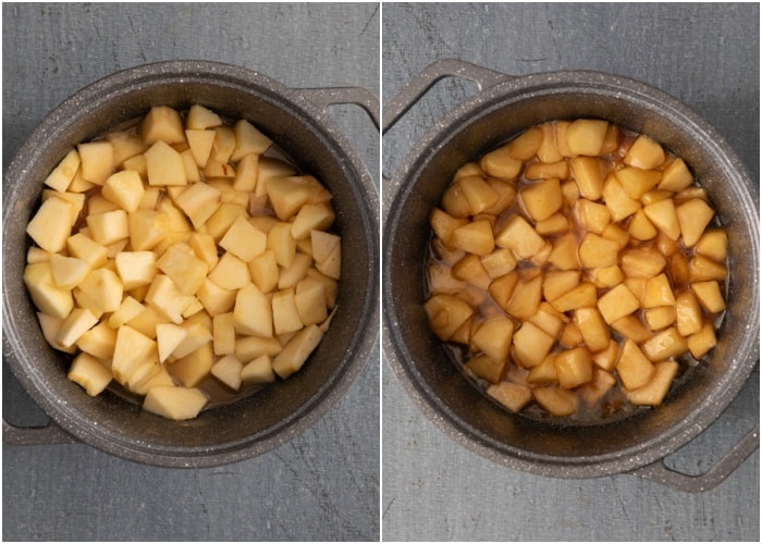 Making the apple filling in the pan.