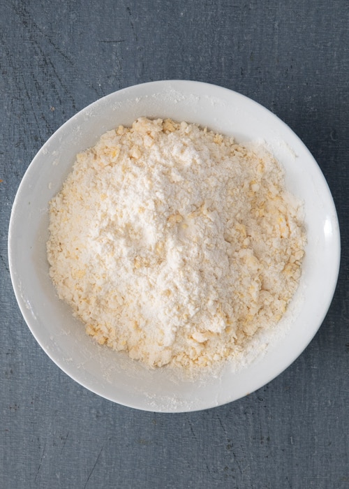 Making the crumb pie crust.