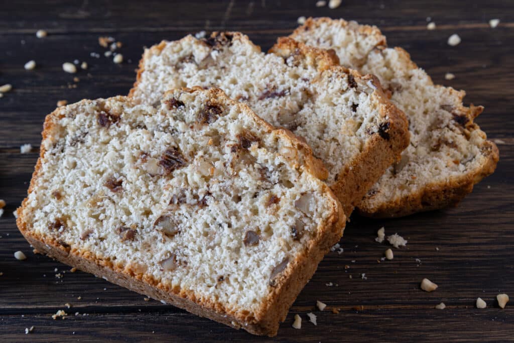 Three slices cut on a black board.