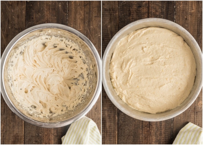 The batter and in the pan.