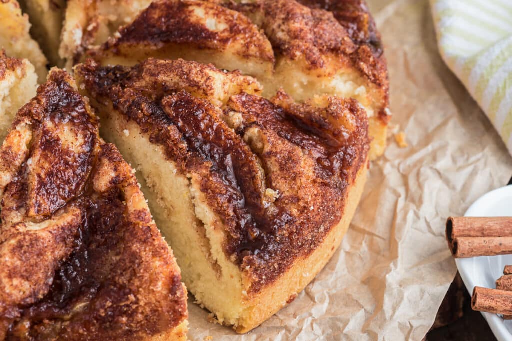 Dutch apple cake with slices cut.