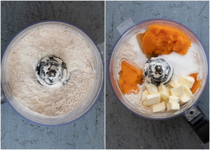 Mixing the dough in the food processor.