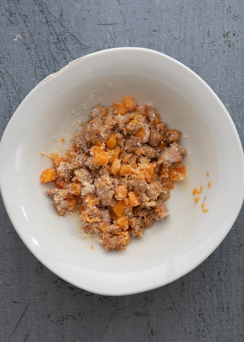 Mixture cooling in a white bowl.
