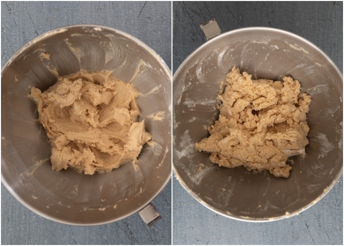 Mixing the batter in the mixing bowl. 