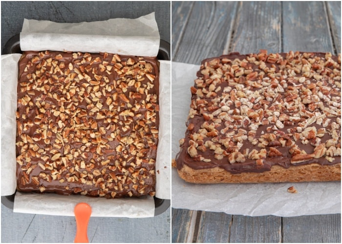 The nuts on top, before and after chilling.