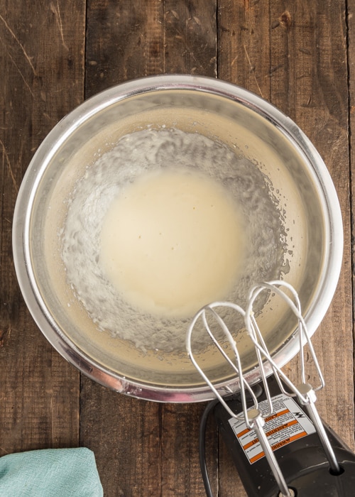 Making the glaze in the bowl.