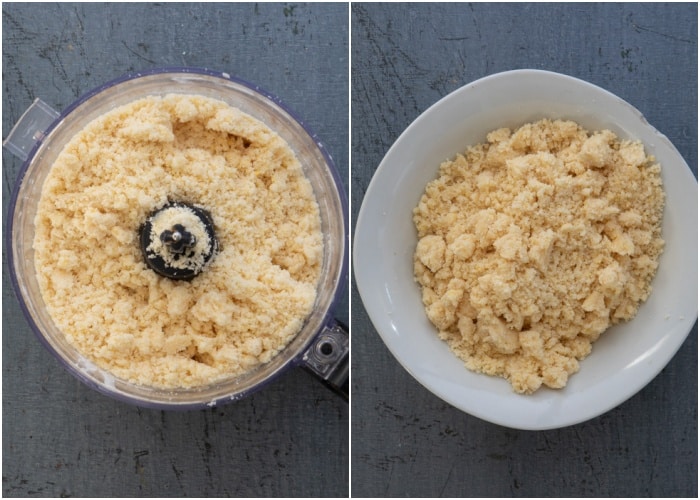 The crumb mixture in a bowl.
