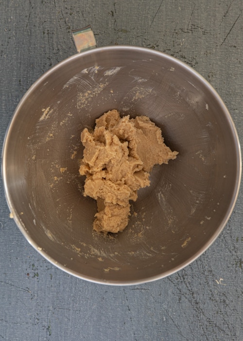Mixing the wet ingredients in the mixing bowl.