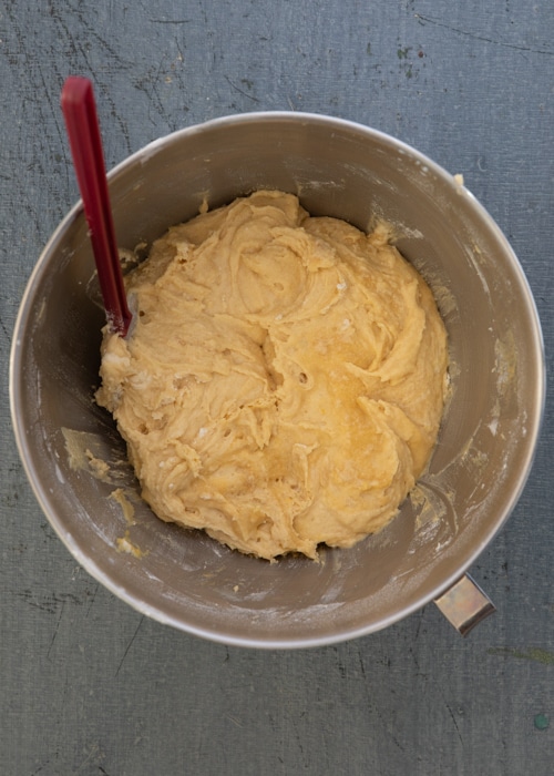 the flour and milk added to the wet ingredients.