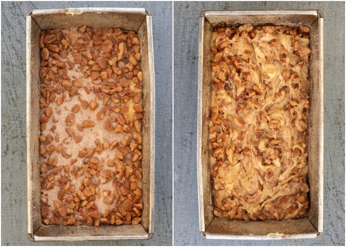 Half the batter in the pan and swirled.