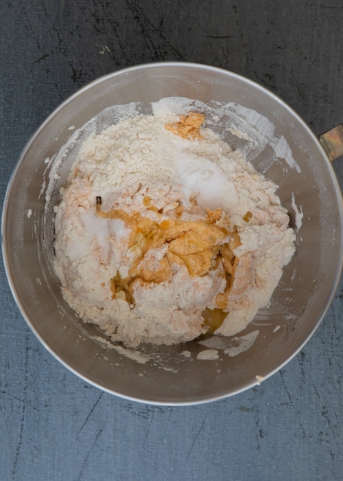 Mixing the ingredients in the bowl.