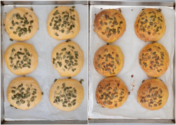 The buns before and after baking.