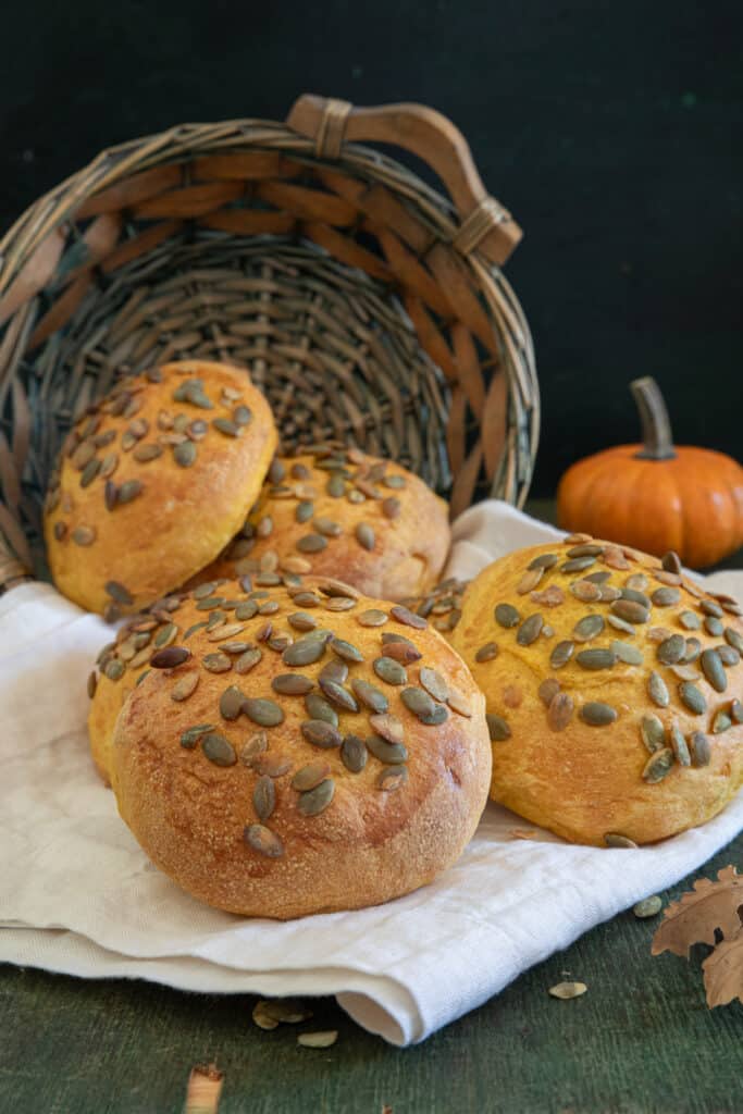 The buns falling out of a basket.