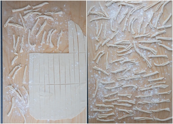 Forming the strips in strozzapreti.