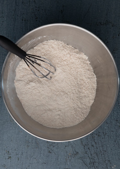 The dry ingredients in the bowl.