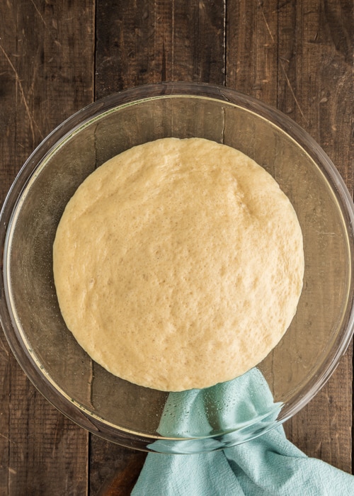 The dough in the bowl after rising.