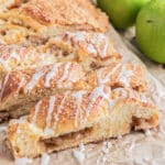 Three slices of apple braid bread.
