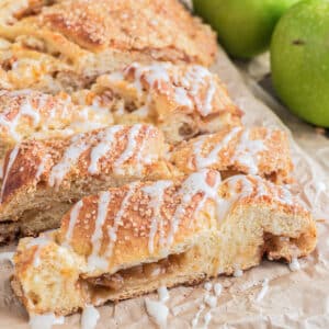 Three slices of apple braid bread.