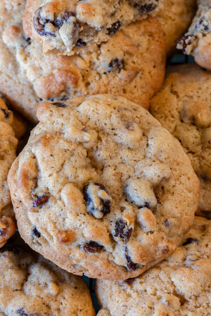 Hermit cookies on a wire rack.