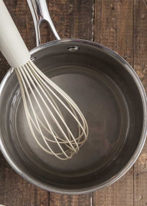 Making the simple sauce in the pot.