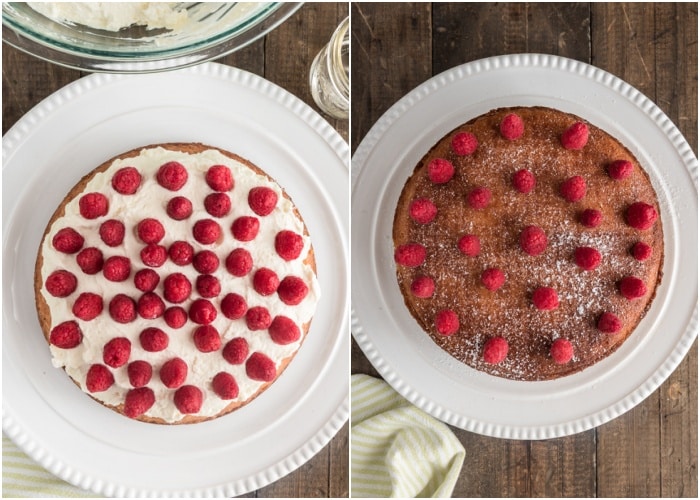 Adding the raspberries and last layer.