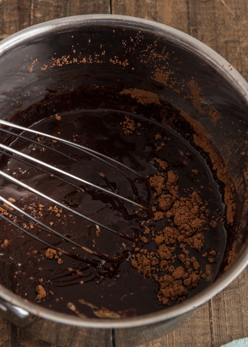 Mixing the cocoa and butter.