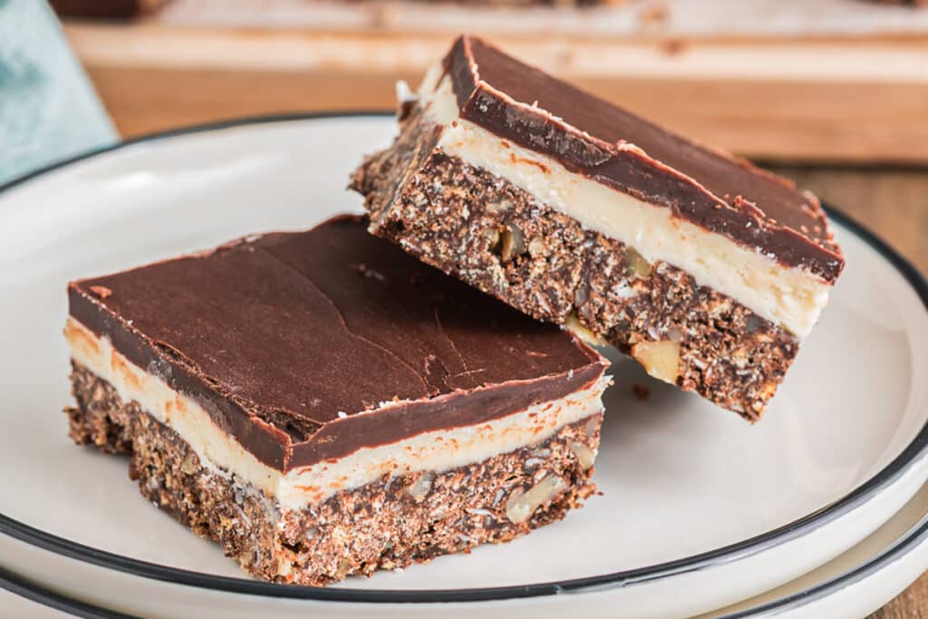 Two slices on a white plate.