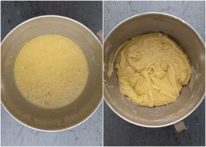 The batter mixed in the bowl.