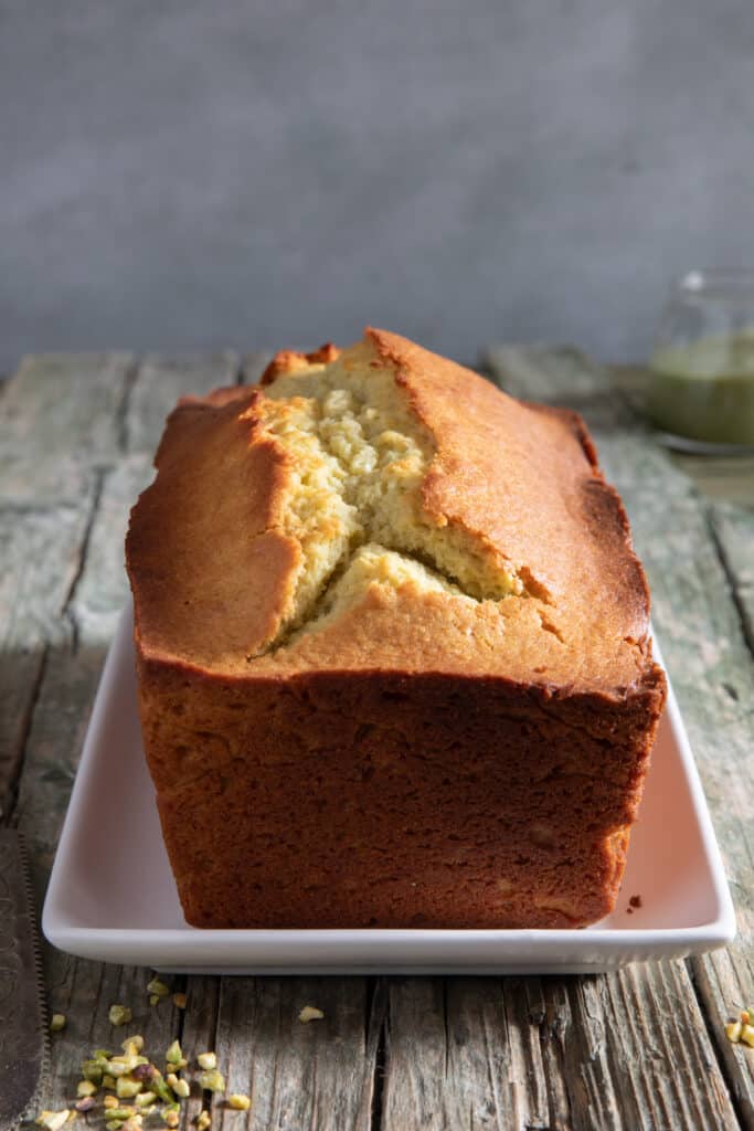 Baked sweet bread on a white plate.