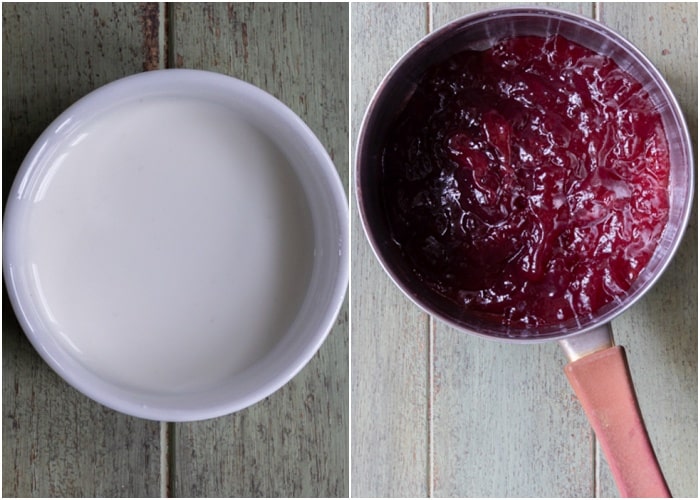 Mixing the cornstarch and water and cooking the jam.
