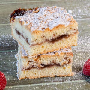 Two raspberry bars stacked.