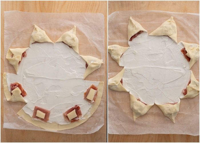 Folding over the ends over the filling.