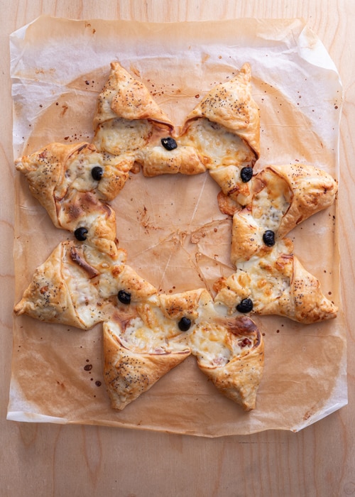 The baked star on parchment paper.