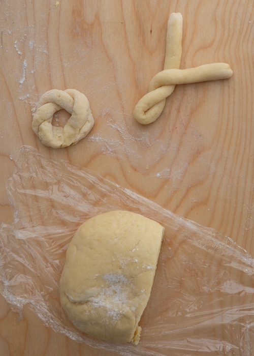 The dough formed into ropes and twisted.