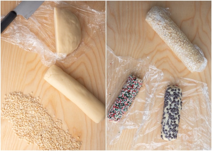 Dough shaped into logs.