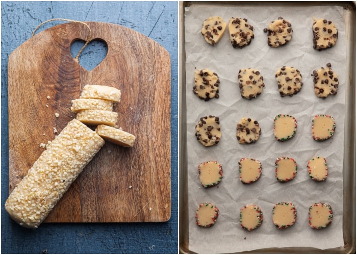 The dough cut and on a baking sheet.